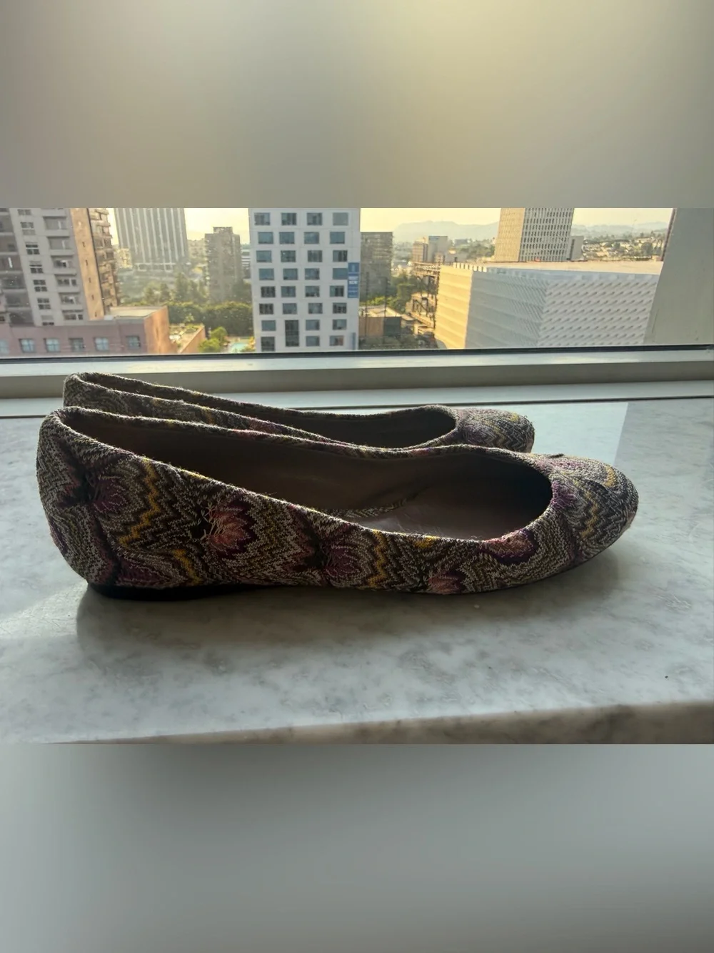 Missoni Multicolor Knit Pattern Ballet Flats — Black, Purple, Yellow Accents